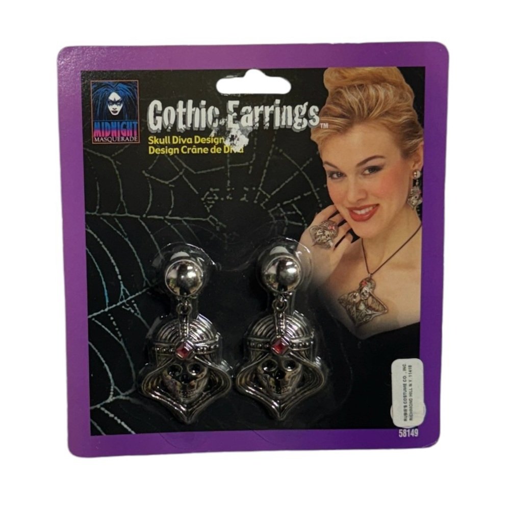 Rubie’s gothic earrings skull diva design clip on earrings brand new in package!